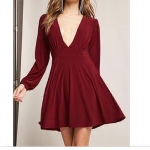 Maroon Fit and Flare Long Sleeved Dress